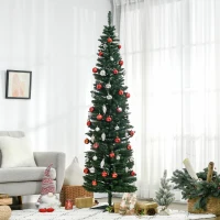 HOMCOM 7ft Unlit Pencil Artificial Christmas Tree with Realistic Branches and 499 Tips, Plastic Base, Green(m-10)