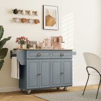 HOMCOM Rolling Kitchen Island Drop Leaf, Kitchen Cart on Wheels, Solid Wood Top Breakfast Nook with Storage Drawers, Gray(m-9)