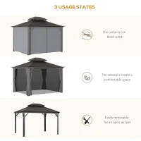 Outsunny 10' x 12' Hardtop Gazebo with Curtains and Netting, Permanent Pavilion Metal Double Roof Gazebo Canopy with Aluminum Frame and Hooks, for Garden, Patio, Backyard, Charcoal Gray(m-7)
