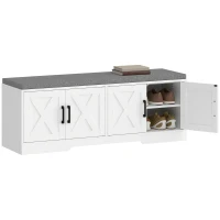 HOMCOM Shoe Bench with Cushion Shoe Storage Bench with Doors Adjustable Shelves for Entryway, White(m-13)