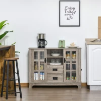 HOMCOM Sideboard Buffet Cabinet with Glass Door, Coffee Bar Cabinet with Storage Drawers & Adjustable Shelves for Kitchen, Living Room, Gray(m-2)