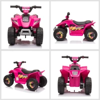 Aosom 6V Kids ATV 4-Wheeler Ride on Car, Electric Motorized Quad Battery Powered Vehicle with Forward/Reverse Switch for 18-36 Months Old Toddlers, Pink(m-8)