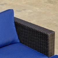 Outsunny 6 Piece Patio Furniture Set Outdoor Wicker Conversation Set All Weather PE Rattan Sectional Sofa Set with Ottoman, Cushions and Tempered Glass Table, Coffee and Blue(m-8)