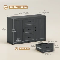 HOMCOM Sideboard with 3 Drawers and 2 Doors, 47" Buffet Cabinet with Adjustable Shelves for Kitchen, Black Wood Grain(m-3)