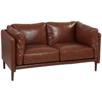 HOMCOM 59" Loveseat Sofa, PU Leather 2 Seater Sofa with Wide Seat, High-Density Foam, Thick Cushion, Wood Legs, Brown(m-9)