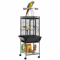 PawHut 61.5 Inch Bird Cage Parakeet House for Cockatiel with Stand, Pull Out Tray, Play Top, Storage Shelf, Wood Perch, Food Container(m-2)