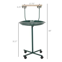 PawHut 48" Rolling T-Stand, Parrot Stand, Bird Training Activity Playground With Wheels and Perch,, Bird Play Perch, Green(m-3)