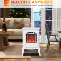 HOMCOM Electric Fireplace Heater, Freestanding Fireplace Stove with Realistic Flame Effect Overheat Protection 750W/1500W White(m-7)
