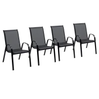 Outsunny 4-Piece Outdoor Dining Chair for Relaxing on Patio Balcony Garden, Comfortable Outdoor Furniture with Armrests, Black(m-9)