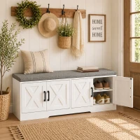 HOMCOM Shoe Bench with Cushion Shoe Storage Bench with Doors Adjustable Shelves for Entryway, White(m-8)