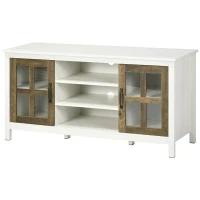 HOMCOM TV Cabinet, Farmhouse TV Stand for 55 Inch TV, Entertainment Center with Adjustable Shelves and Doors for Living Room, White(m-11)