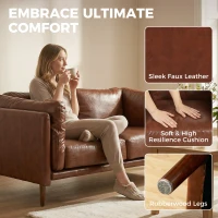 HOMCOM 59" Loveseat Sofa, PU Leather 2 Seater Sofa with Wide Seat, High-Density Foam, Thick Cushion, Wood Legs, Brown(m-4)