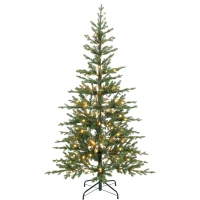 HOMCOM 6ft Prelit Sparse Christmas Tree with Downswept Hinges Warm White LED Lights, Green(m-2)