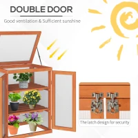 Outsunny Wooden 2 Tier Cold Frame Greenhouse Polycarbonate Plant Grow House Portable Garden, 22.8" x 17.3" x 30.7", Orange(m-5)