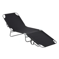 Outsunny Outdoor Folding Chaise Lounge, Reclining Lounge Chair with Adjustable Backrest and Breathable Mesh Fabric, Black(m-2)