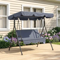 Outsunny 3-Seat Outdoor Patio Swing Chair with Removable Cushion, Steel Frame Stand and Adjustable Tilt Canopy for Patio, Garden, Poolside, Balcony, Backyard, Gray(m-8)