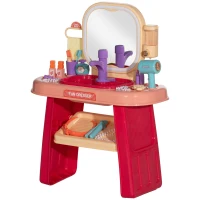 Qaba Kids Vanity Set with Mirror, LED Light, Music, 23 Accessories, Pretend Play Set for Girls 3-6 Years, Pink(m-1)