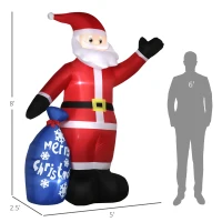 Outsunny 8ft Christmas Inflatables Outdoor Decorations Smiling Santa Claus with Gift Bag, Blow-Up LED Yard Christmas Decor(m-3)