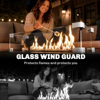 Outsunny Propane Gas Fire Pit Table, Outdoor Firepit with 43" Steel Tabletop and Lid, 50,000 BTU Pulse Ignition Fire Table w/ Stainless Steel Burner, Glass Wind Guard, and Cover(m-6)