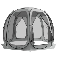 Outsunny 11' x 11.5' Screen Tent, Pop Up Camping Gazebo with Portable Carry Bag and 2 Doors, Grey(m-9)