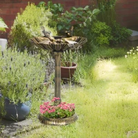 Outsunny 32" Antique Bird Bath Decorative Birdbath Bird Feeder Bowl with Planter Pedestal and Bird Statues, Bronze(m-3)