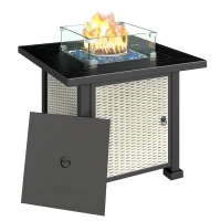 Outsunny 32" Propane Gas Fire Pit Table, 50,000 BTU Square Patio Table with Fire Pit, Wind Guard, Lid, CSA Certified, Grey(m-9)