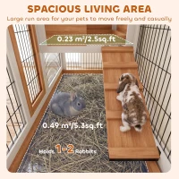 PawHut Wooden Rabbit Hutch, Indoor Bunny Cage with Wheels, Pull Out Trays, Run, Yellow(m-4)