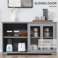 HOMCOM Sideboard Buffet Cabinet, Stackable Credenza, Coffee Bar Cabinet with Sliding Glass Door and Adjustable Shelf, Gray(m-5)