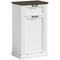 HOMCOM 10 Gallon Trash Can Cabinet with Drawer, Farmhouse Tilt Out Garbage Cabinet Laundry Hamper, White Wood Effect(m-2)