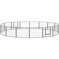PawHut Heavy Duty Dog Playpen, 16 Panels Pet Playpen Dog Fence, Portable Puppy Exercise Pen, with 2 Doors Locking Latch, Outdoor or Indoor Use 23.5" Height(m-11)