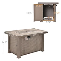 Outsunny Propane Fire Pit Table, 30,000 BTU 42" Wicker-Effect Gas Fire Table, Auto-Ignition Rectangular Outdoor Firepit with Lid, Ceramic Tabletop, Lava Rocks and Rain Cover, CSA Certification, Gray(m-3)