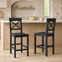 HOMCOM Counter Height Stools Set of 2, Farmhouse Bar Stools with Backs, Solid Wood Counter Stools for Kitchen Island(m-1)