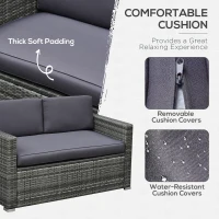 Outsunny 4 Piece Wicker Patio Furniture Set with Cushions, Outdoor Sectional Furniture with 2 Sofa, Loveseat, and Glass Top Coffee Table, Conversation Sofa Sets for Garden, Gray(m-6)