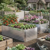Outsunny 6' x 3' x 2' Raised Garden Bed, Set of 2 Galvanized Planter Box for Vegetables, Flowers, Herbs, Silver(m-1)