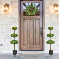 HOMCOM Set of 2 Artificial Boxwood Topiary Trees in Pots, 43.25" Artificial Plants Faux Trees for Home Office, Living Room Decor, Indoor & Outdoor(m-7)