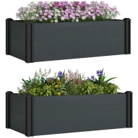 Outsunny Vinyl Raised Garden Bed Kit, Set of 2 Elevated Garden Boxes with Open Bottom, Screwless Outdoor Planter Box(m-9)