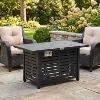 Outsunny Propane Gas Fire Pit Table, Outdoor Firepit with 43" Steel Tabletop and Lid, 50,000 BTU Pulse Ignition Fire Table w/ Stainless Steel Burner, Glass Wind Guard, and Cover(m-10)