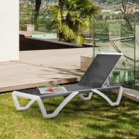 Outsunny Outdoor Chaise Lounge Chair, Patio Aluminum Tanning Chair with 5-Level Adjustable Back, Portable Wheels, Breathable Mesh Fabric, for Pool, Deck,  Garden, Black(m-8)