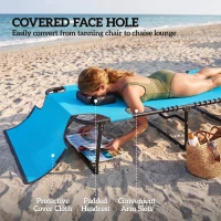 Outsunny 2 Piece Folding Chaise Lounge Pool Chairs with 5-level Reclining Back, Reading Hole, Side Pocket, Blue(m-5)