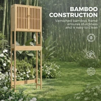 HOMCOM Over the Toilet Cabinet, Bamboo Bathroom Above Toilet Storage with Slatted Doors and Adjustable Shelf, Natural(m-6)