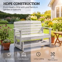 Outsunny Patio Glider Bench w/ HDPE Slatted Double Rocking Chair, Distressed White(m-5)