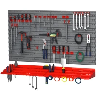 DURHAND 54 Piece Plastic Pegboard Panels, Peg Board with Accessories, Shelf Tool Organizer, Wall Mounted DIY Garage Storage with 50 Hooks, Red(m-2)