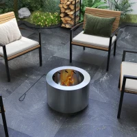 Outsunny Smokeless Fire Pit, Portable Camping Bonfire Stove with Poker for Backyard Patio Picnic, Stainless Steel, Silver(m-8)