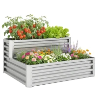 Outsunny 2 Tier Galvanized Raised Garden Bed, Steel Planter Box for Vegetables, Flowers, Herbs, 47" x 40" x 23", Silver(m-13)