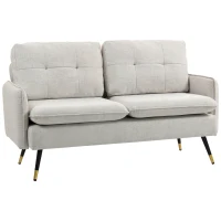 HOMCOM 55" Loveseat Sofa, Linen Love Seat w/ S spring, Steel Legs and Button Tufting, Small Couch for Living Room, Cream White(m-9)