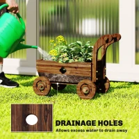 Outsunny Wagon Flower Planter Cart with Wheels, Garden Wagon with Handle for Outdoor Patio Yard, Carbonized(m-5)