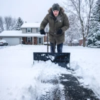 Outsunny Snow Shovel with Wheels, 29" Metal Snow Pusher with Adjustable Handle, 7-Angle Blade, Wear Strip for Driveway, Black(m-8)