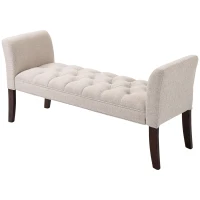 HOMCOM Upholstered Bedroom Bench with Button Tufted Design, End of Bed Bench with Arms and Solid Wood Legs, Beige(m-11)