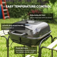 Outsunny Charcoal BBQ Grill, BBQ Grill with 1840 cm² Cooking Area, 3 Shelves, Adjustable Vent, Lockable Lid, Wheels, Black(m-5)