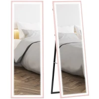 HOMCOM LED Mirror with Dimmable and 3 Colour Lights, 64" x 21" Rectangular Full Body Mirror for Bedroom Living Room, Pink(m-9)